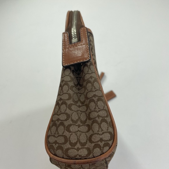 Authentic COACH Signature  Pouch Clutch Canvas/Leather Beige/Brown Large Unisex